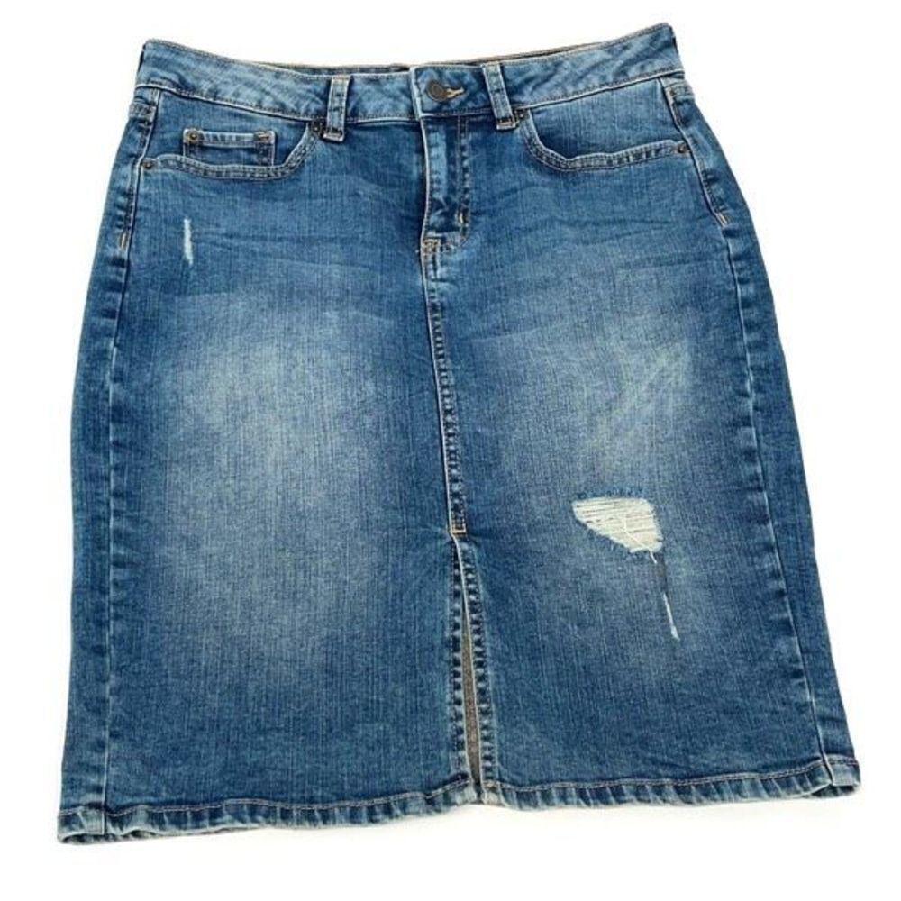 Gap Womens Jean Skirt Distressed Straight Denim Knee Length Blue Size 6/28